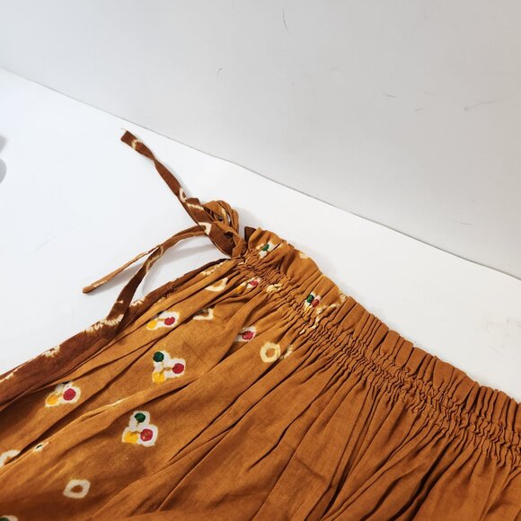 Vintage Hand Dyed Batik Long Skirt Tied Waist Brown Sepia - Picture 7 of 10